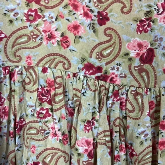 Jassa Wonens Dress 14 Gold Maroon 3/4 Sleeves Boho Floral Paisley Button Up EUC - Picture 8 of 14